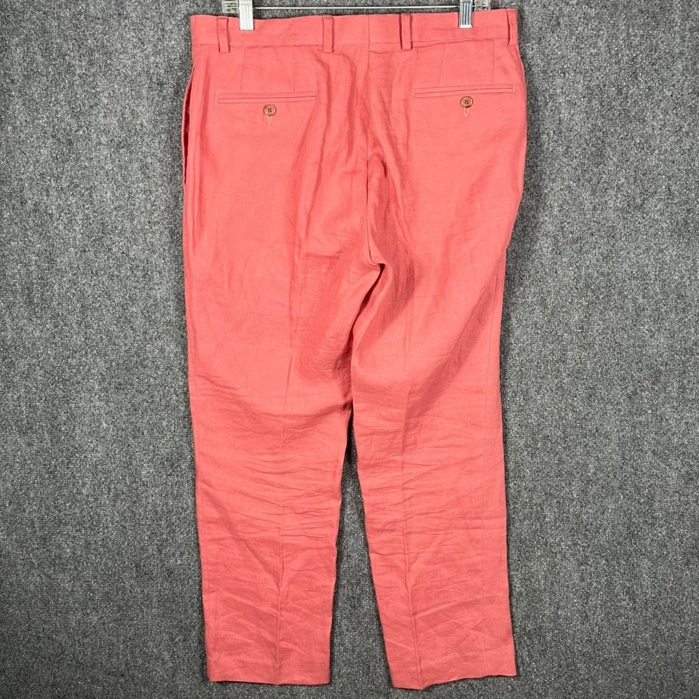 Ralph Lauren Linen Trousers Mens 33x30 Salmon Pink Flat Front Pants